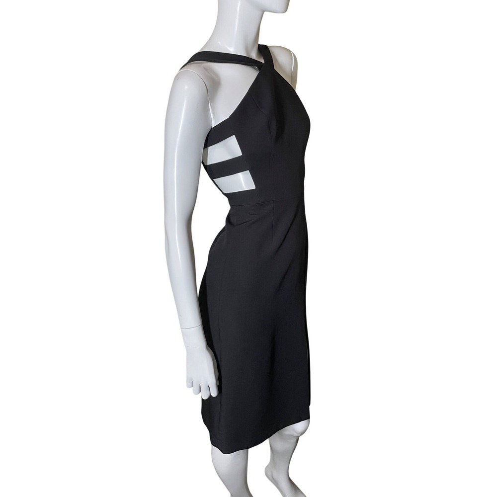 BCBG MAX AZRIA Black Midi Dress Size 0 RUTH Halter Cutout LBD Date BYM67L07-001